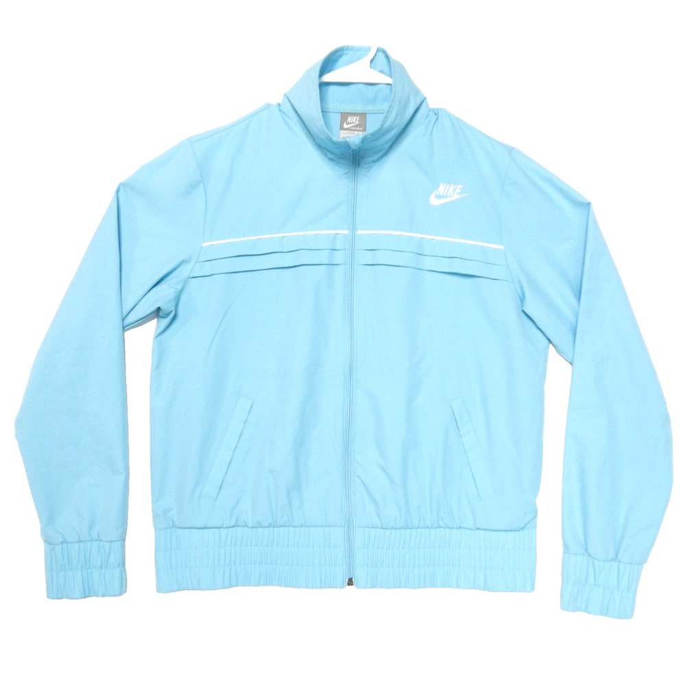 VTG Nike Track Jacket Womens L 12 14 M Lightweight Full Zip Pockets Baby Blue